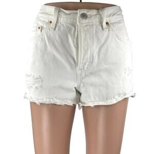 Levi's Women's White High Waisted Distressed Cut Off Denim Jean Shorts Size 28